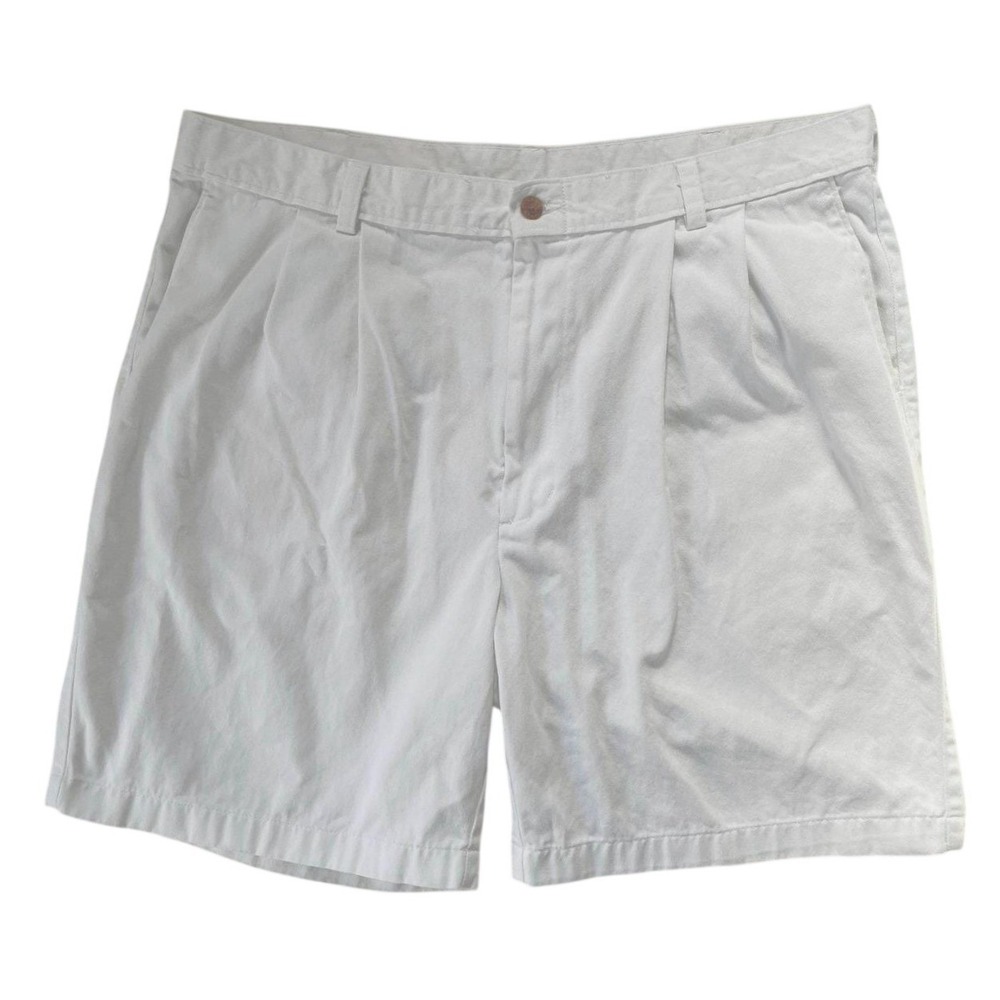 Vintage 90s Farah Mens 38 Shorts White Pleated Cotton Twill Classics Chino Prep‎